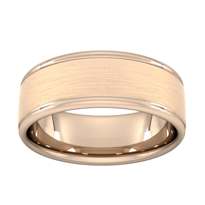 Goldsmiths 8mm Flat Court Heavy Matt Centre With Grooves Wedding Ring In 9 Carat Rose Gold
