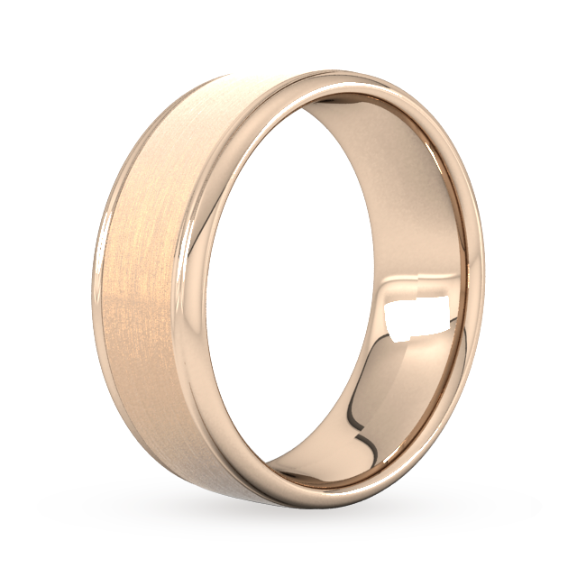 Goldsmiths 8mm Flat Court Heavy Matt Centre With Grooves Wedding Ring In 18 Carat Rose Gold Goldsmiths 8mm Flat Court Heavy Matt Centre With Grooves Wedding Ring In 18 Carat Rose Gold