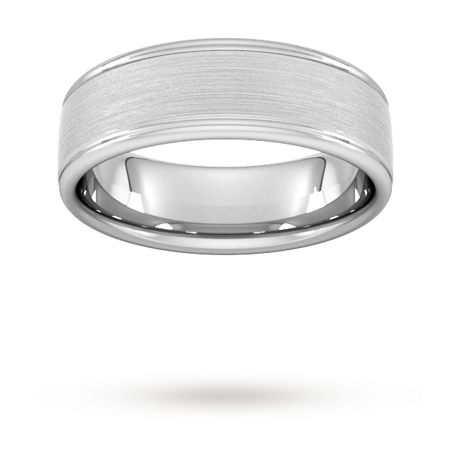 7mm Flat Court Heavy Matt Centre With Grooves Wedding Ring In 950 Palladium - Ring Size O