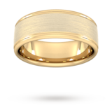 Goldsmiths 8mm Traditional Court Standard Matt Centre With Grooves Wedding Ring In 9 Carat Yellow Gold