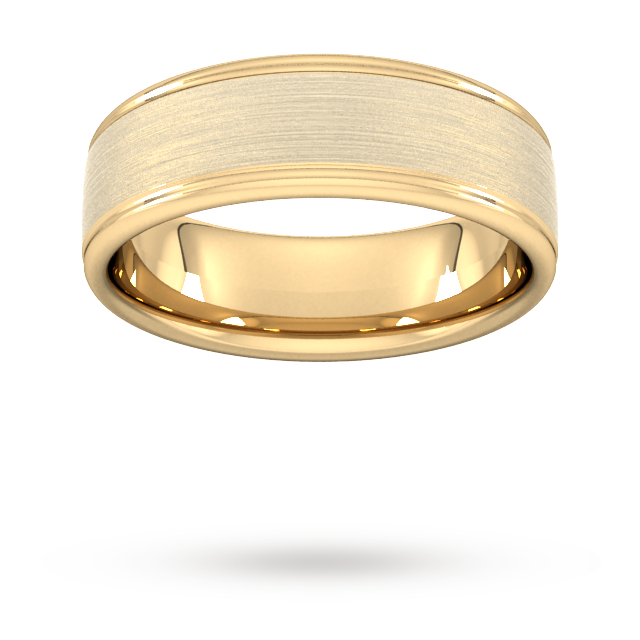 7mm Traditional Court Heavy Matt Centre With Grooves Wedding Ring In 9 Carat Yellow Gold - Ring Size P