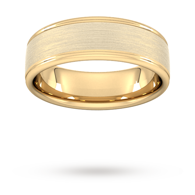 Goldsmiths 7mm Traditional Court Heavy Matt Centre With Grooves Wedding Ring In 9 Carat Yellow Gold