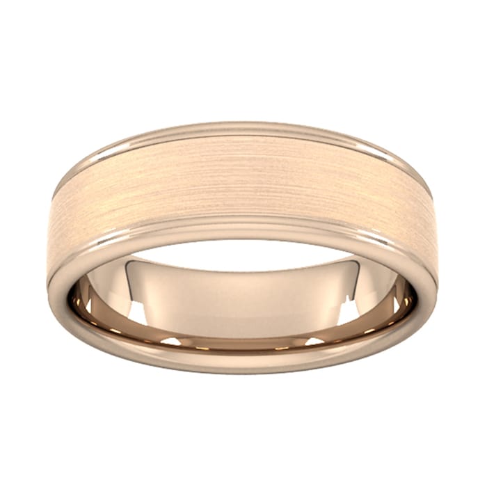 Goldsmiths 7mm Traditional Court Standard Matt Centre With Grooves Wedding Ring In 9 Carat Rose Gold