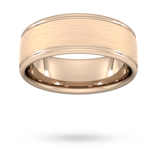 8mm Traditional Court Standard Matt Centre With Grooves Wedding Ring In 9 Carat Rose Gold - Ring Size V