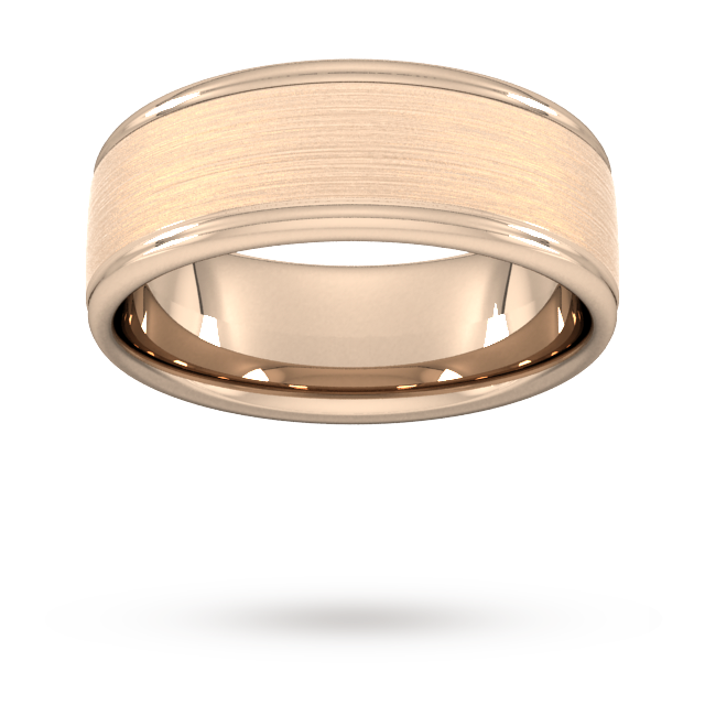 Goldsmiths 8mm Traditional Court Standard Matt Centre With Grooves Wedding Ring In 9 Carat Rose Gold - Ring Size V