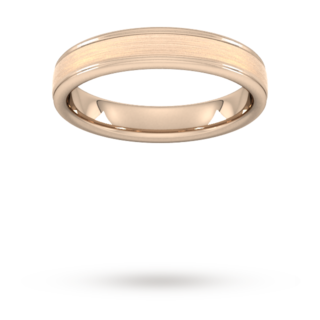 4mm Traditional Court Heavy Matt Centre With Grooves Wedding Ring In 18 Carat Rose Gold - Ring Size H