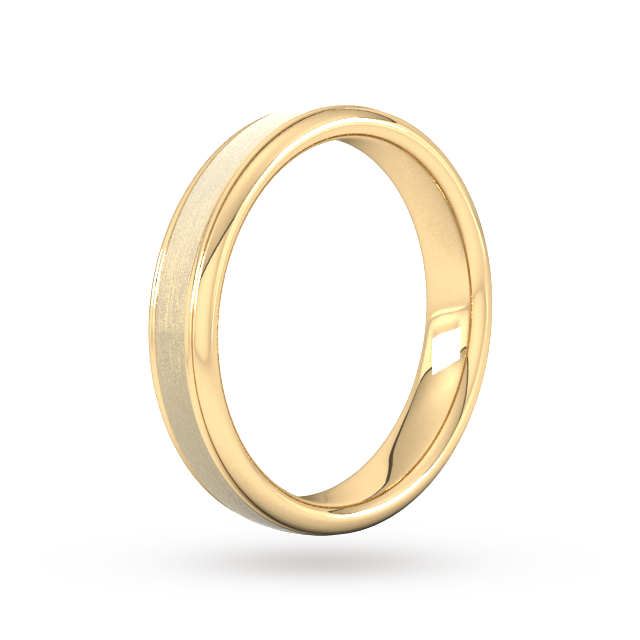 Goldsmiths 4mm D Shape Standard Matt Centre With Grooves Wedding Ring In 9 Carat Yellow Gold - Ring Size S