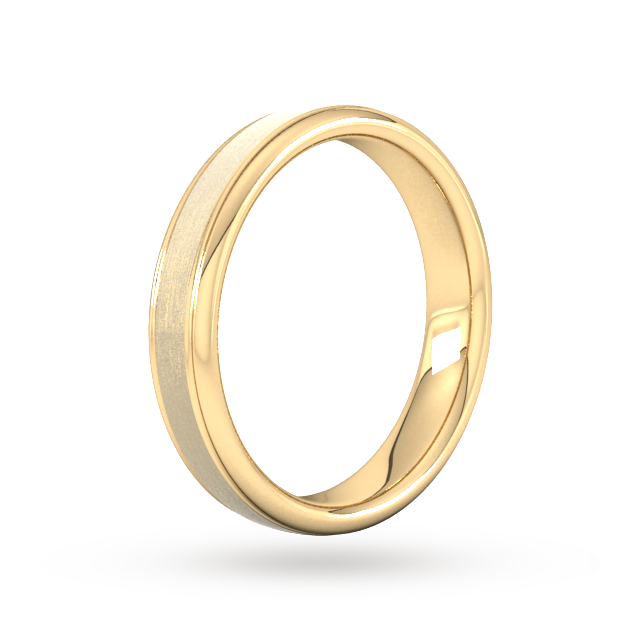 Goldsmiths 4mm D Shape Standard Matt Centre With Grooves Wedding Ring In 9 Carat Yellow Gold