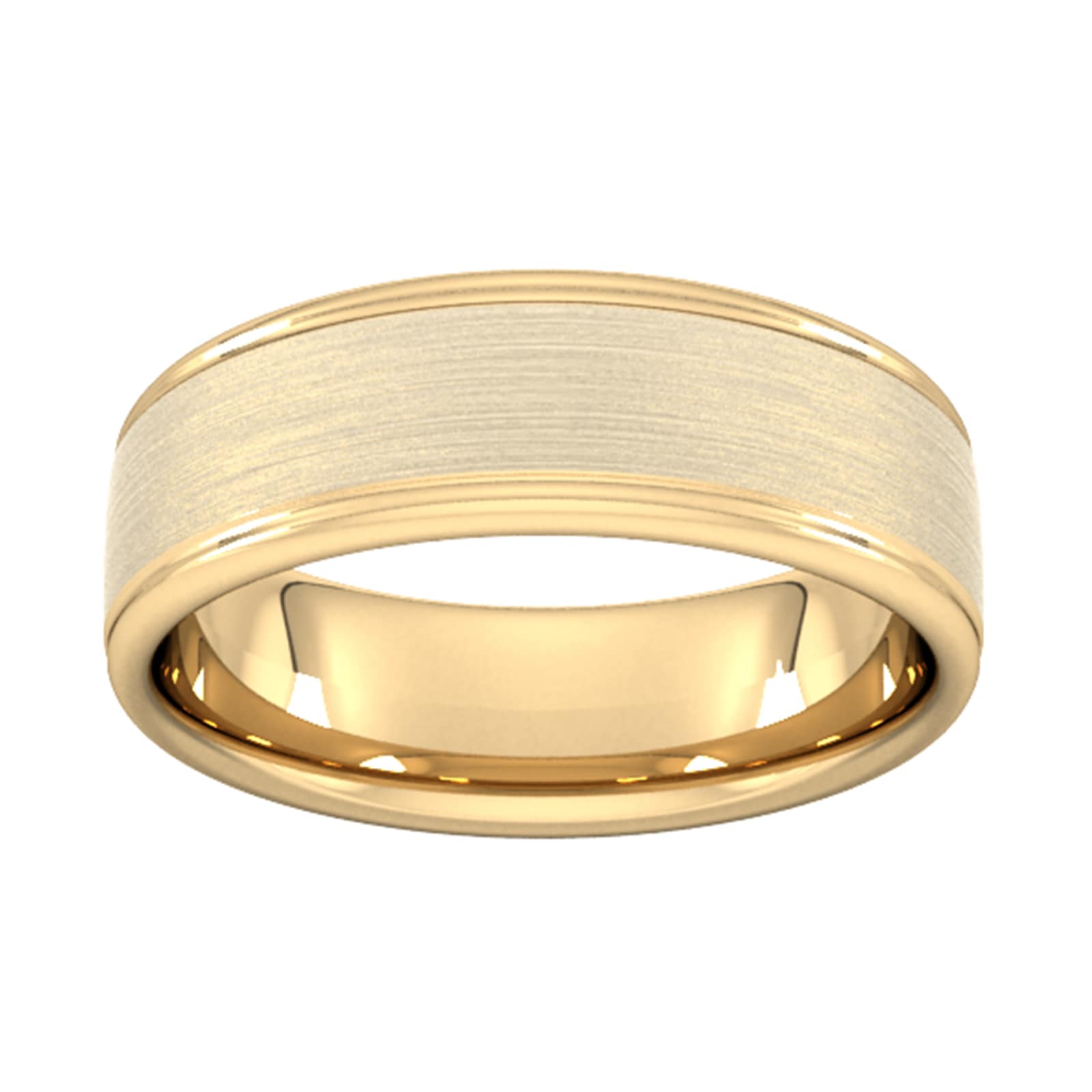 7mm D Shape Standard Matt Centre With Grooves Wedding Ring In 9 Carat Yellow Gold - Ring Size S