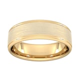 Goldsmiths 7mm D Shape Standard Matt Centre With Grooves Wedding Ring In 9 Carat Yellow Gold