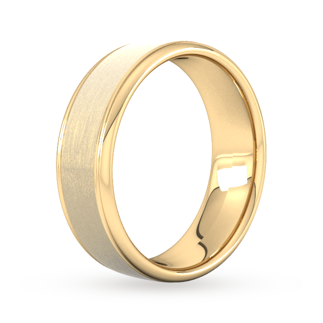 Goldsmiths 7mm D Shape Standard Matt Centre With Grooves Wedding Ring In 9 Carat Yellow Gold