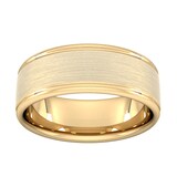 Goldsmiths 8mm D Shape Standard Matt Centre With Grooves Wedding Ring In 9 Carat Yellow Gold