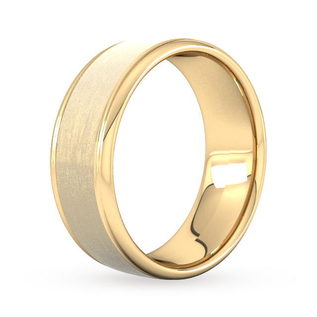 Goldsmiths 8mm D Shape Standard Matt Centre With Grooves Wedding Ring In 9 Carat Yellow Gold