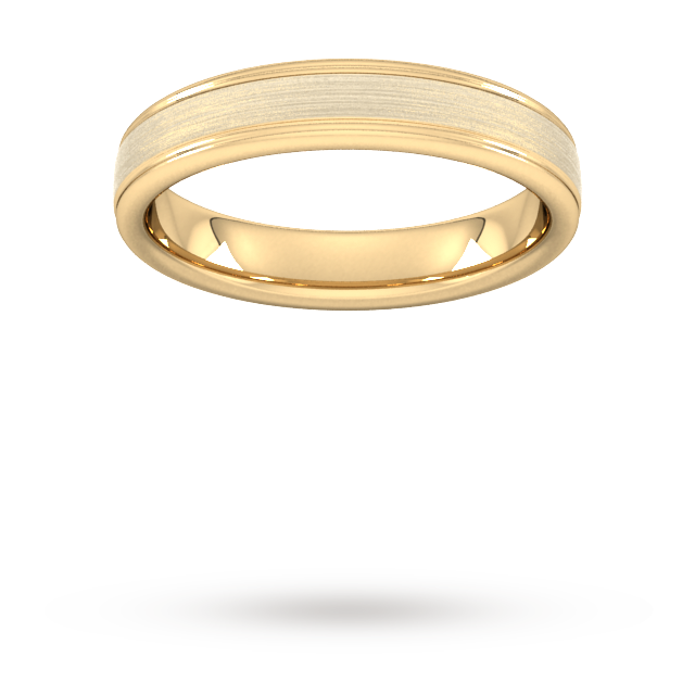 Goldsmiths 4mm D Shape Heavy Matt Centre With Grooves Wedding Ring In 9 Carat Yellow Gold