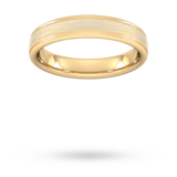 Goldsmiths 4mm D Shape Heavy Matt Centre With Grooves Wedding Ring In 9 Carat Yellow Gold