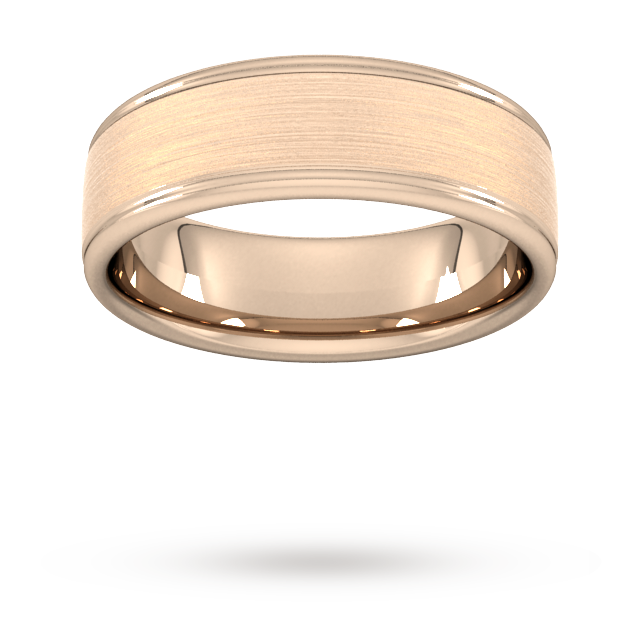 7mm D Shape Standard Matt Centre With Grooves Wedding Ring In 9 Carat Rose Gold - Ring Size G