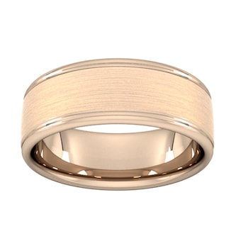 Goldsmiths 8mm D Shape Standard Matt Centre With Grooves Wedding Ring In 9 Carat Rose Gold