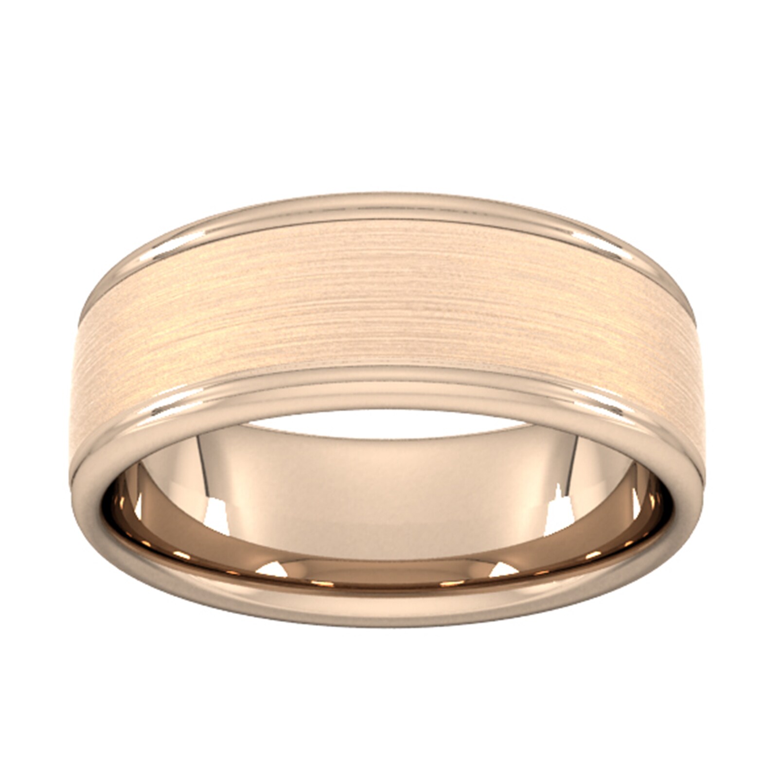 Goldsmiths 8mm D Shape Standard Matt Centre With Grooves Wedding Ring In 9 Carat Rose Gold Gsdl 