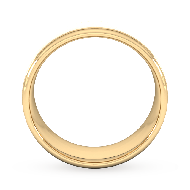 Goldsmiths 8mm D Shape Standard Matt Centre With Grooves Wedding Ring In 18 Carat Yellow Gold