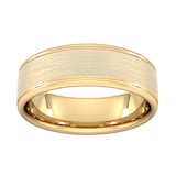 Goldsmiths 7mm D Shape Heavy Matt Centre With Grooves Wedding Ring In 18 Carat Yellow Gold - Ring Size M