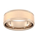 Goldsmiths 8mm D Shape Standard Matt Centre With Grooves Wedding Ring In 18 Carat Rose Gold