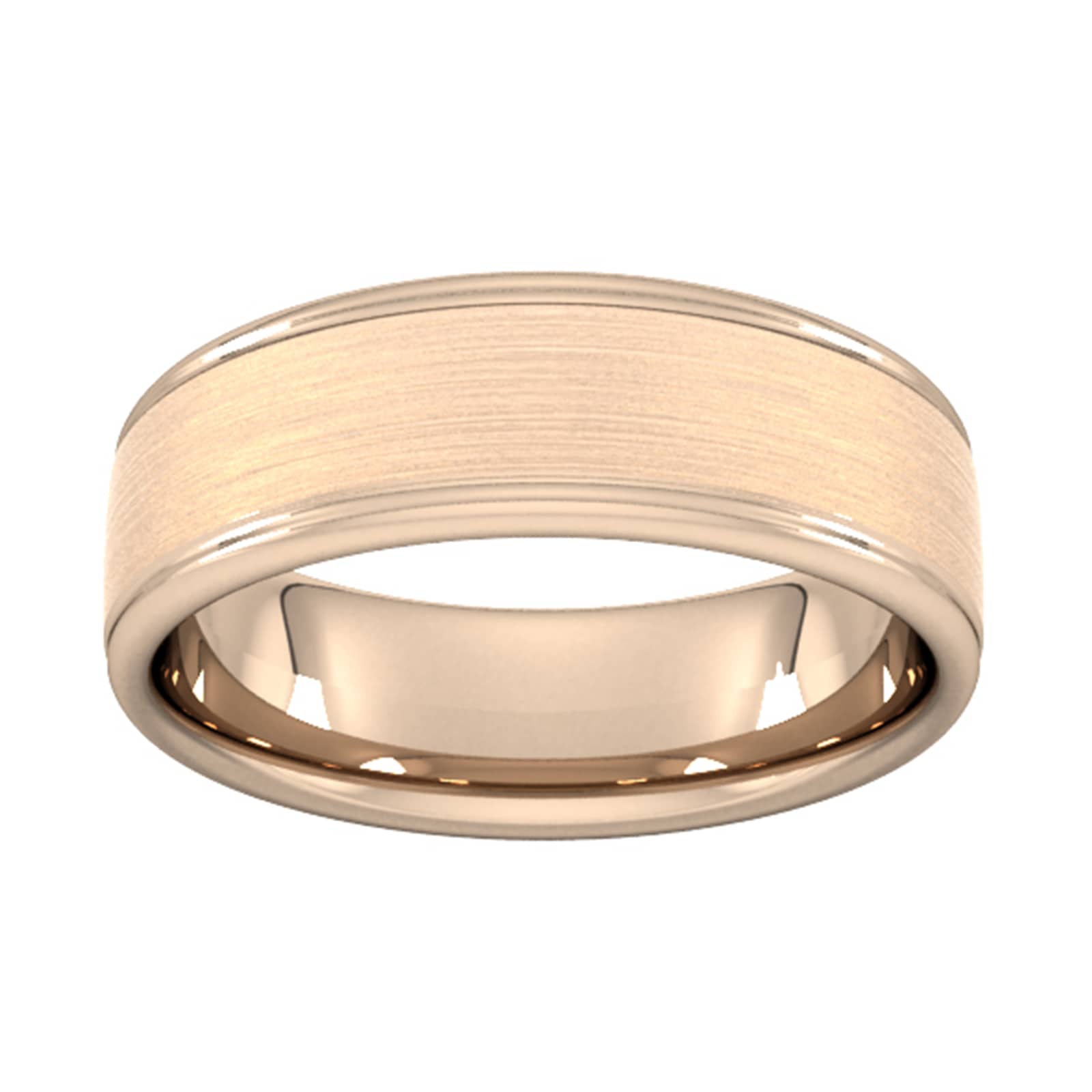 Goldsmiths 7mm D Shape Heavy Matt Centre With Grooves Wedding Ring In 18 Carat Rose Gold