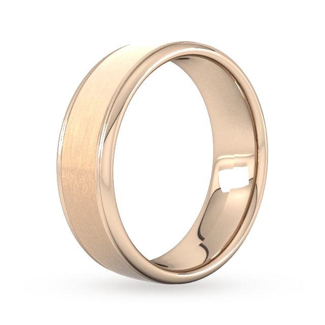Goldsmiths 7mm D Shape Heavy Matt Centre With Grooves Wedding Ring In 18 Carat Rose Gold