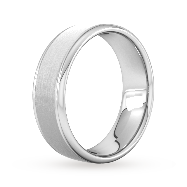 Goldsmiths 7mm D Shape Standard Matt Centre With Grooves Wedding Ring In Platinum