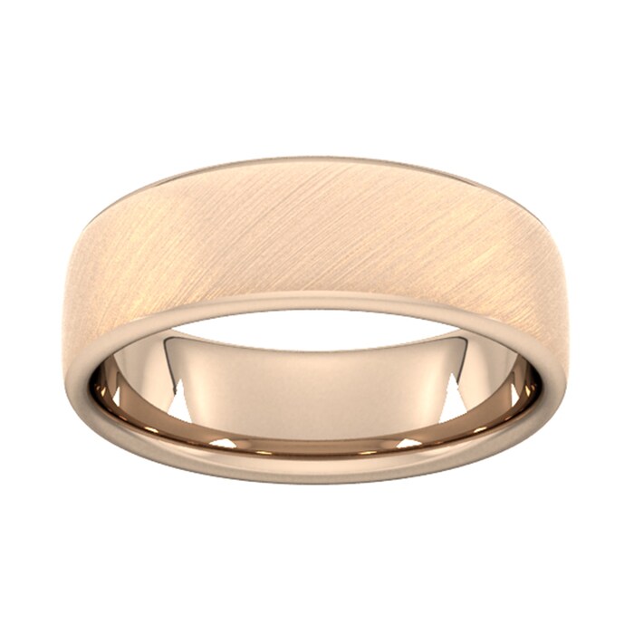 Goldsmiths 7mm Slight Court Extra Heavy Diagonal Matt Finish Wedding Ring In 9 Carat Rose Gold - Ring Size P