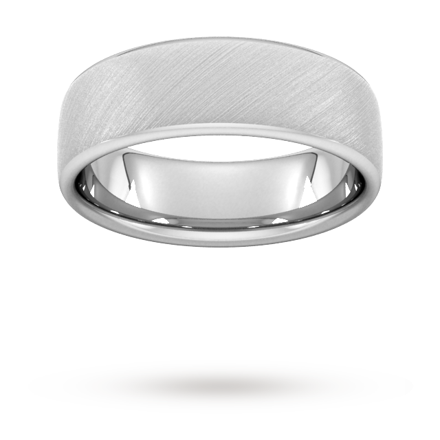 Goldsmiths 7mm Flat Court Heavy Diagonal Matt Finish Wedding Ring In 950  Palladium - Ring Size P
