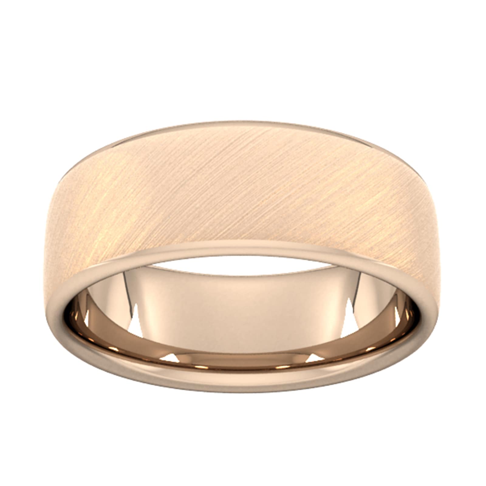 8mm D Shape Standard Diagonal Matt Finish Wedding Ring In 9 Carat Rose Gold - Ring Size V