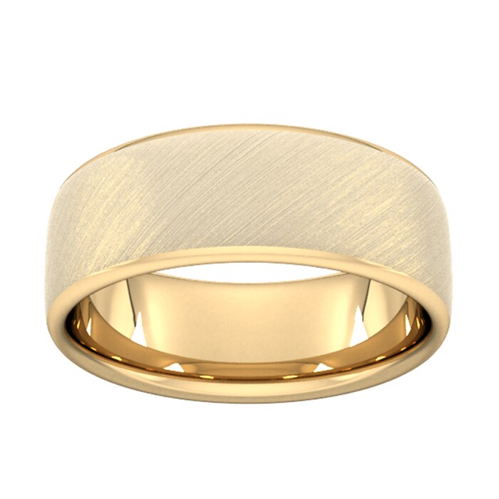 Goldsmiths 8mm D Shape Standard Diagonal Matt Finish Wedding Ring In 18 Carat Yellow Gold - Ring Size P