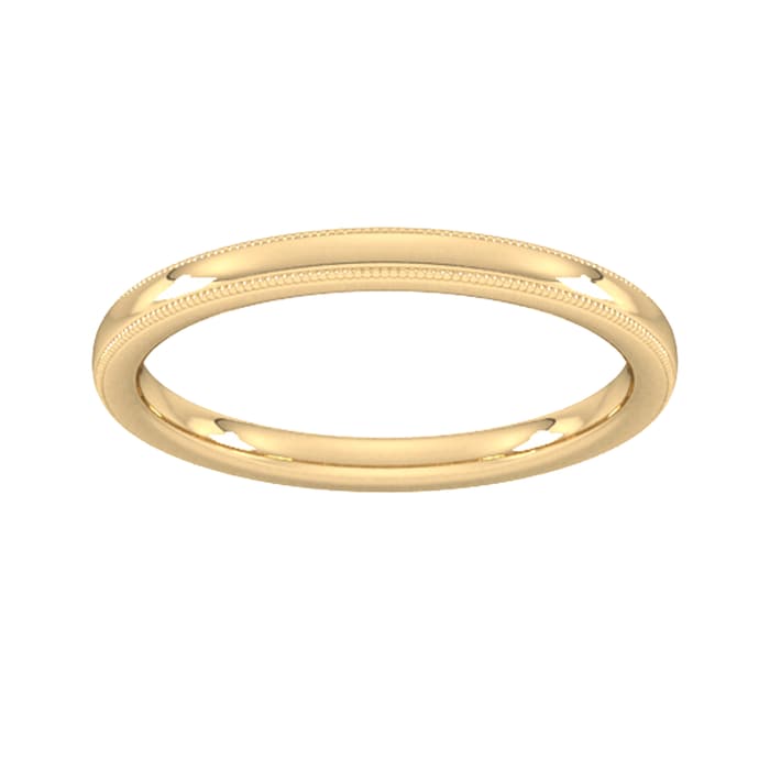 Goldsmiths 2mm Slight Court Extra Heavy Milgrain Edge Wedding Ring In 9 Carat Yellow Gold