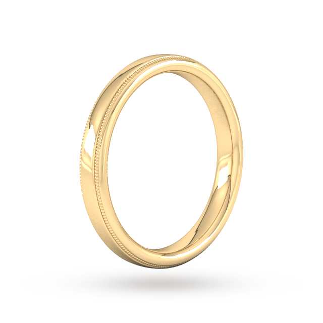 Goldsmiths 3mm Slight Court Extra Heavy Milgrain Edge Wedding Ring In 9 Carat Yellow Gold