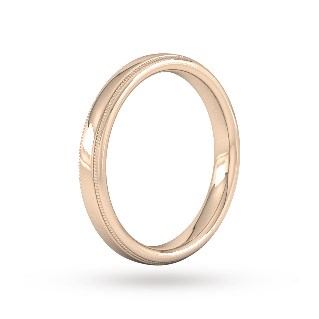 Goldsmiths 3mm Slight Court Standard Milgrain Edge Wedding Ring In 18 Carat Rose Gold