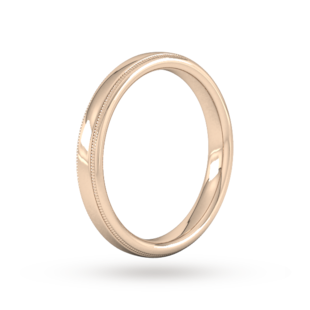 Goldsmiths 3mm Slight Court Standard Milgrain Edge Wedding Ring In 18 Carat Rose Gold