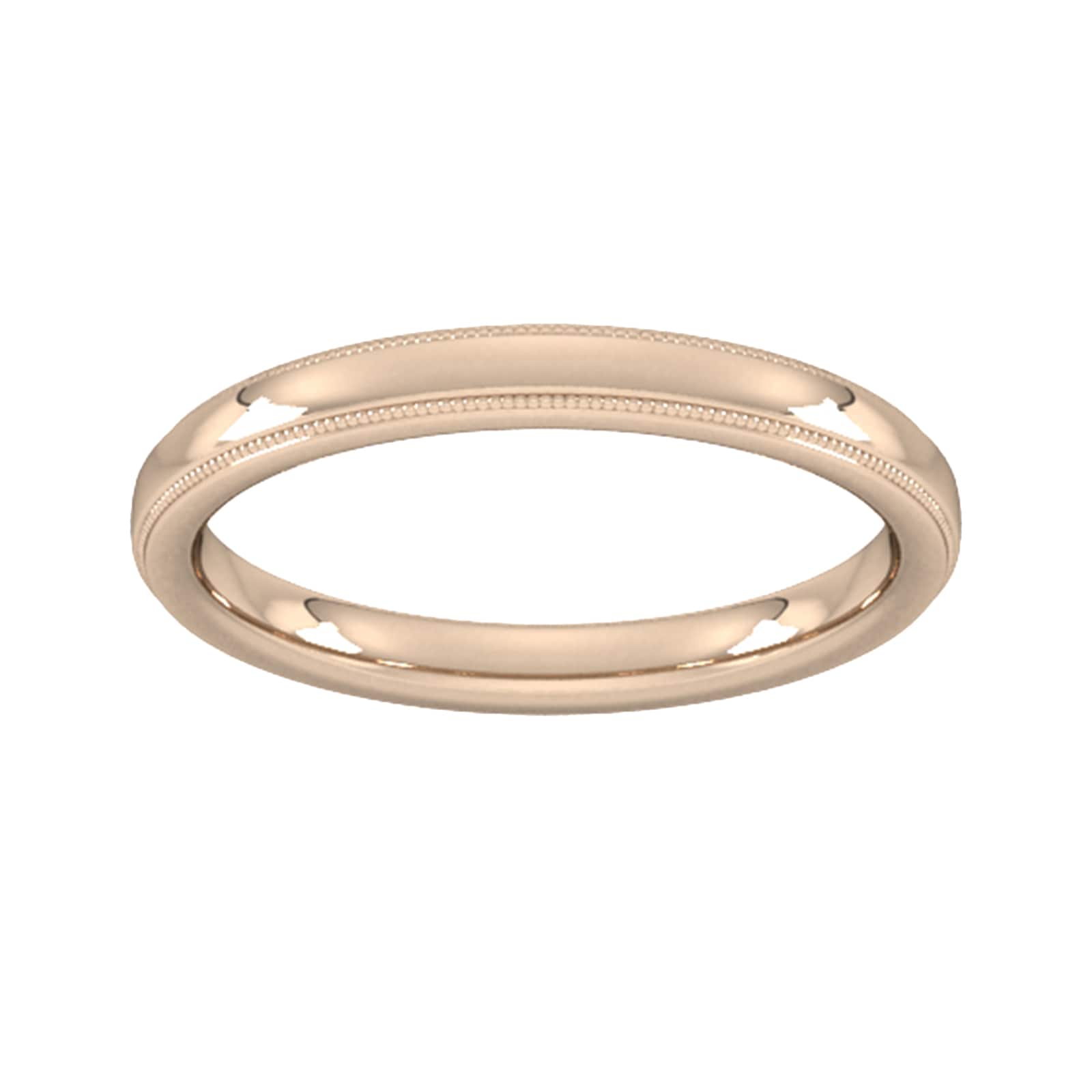2.5mm slight court heavy milgrain edge wedding ring in 18 carat rose gold - ring size j