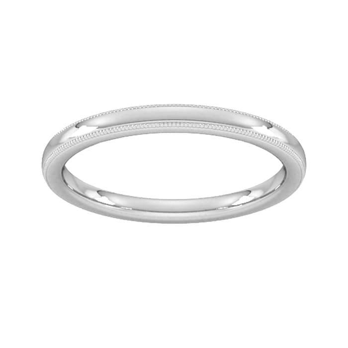 Goldsmiths 2mm Slight Court Extra Heavy Milgrain Edge Wedding Ring In Platinum - Ring Size L