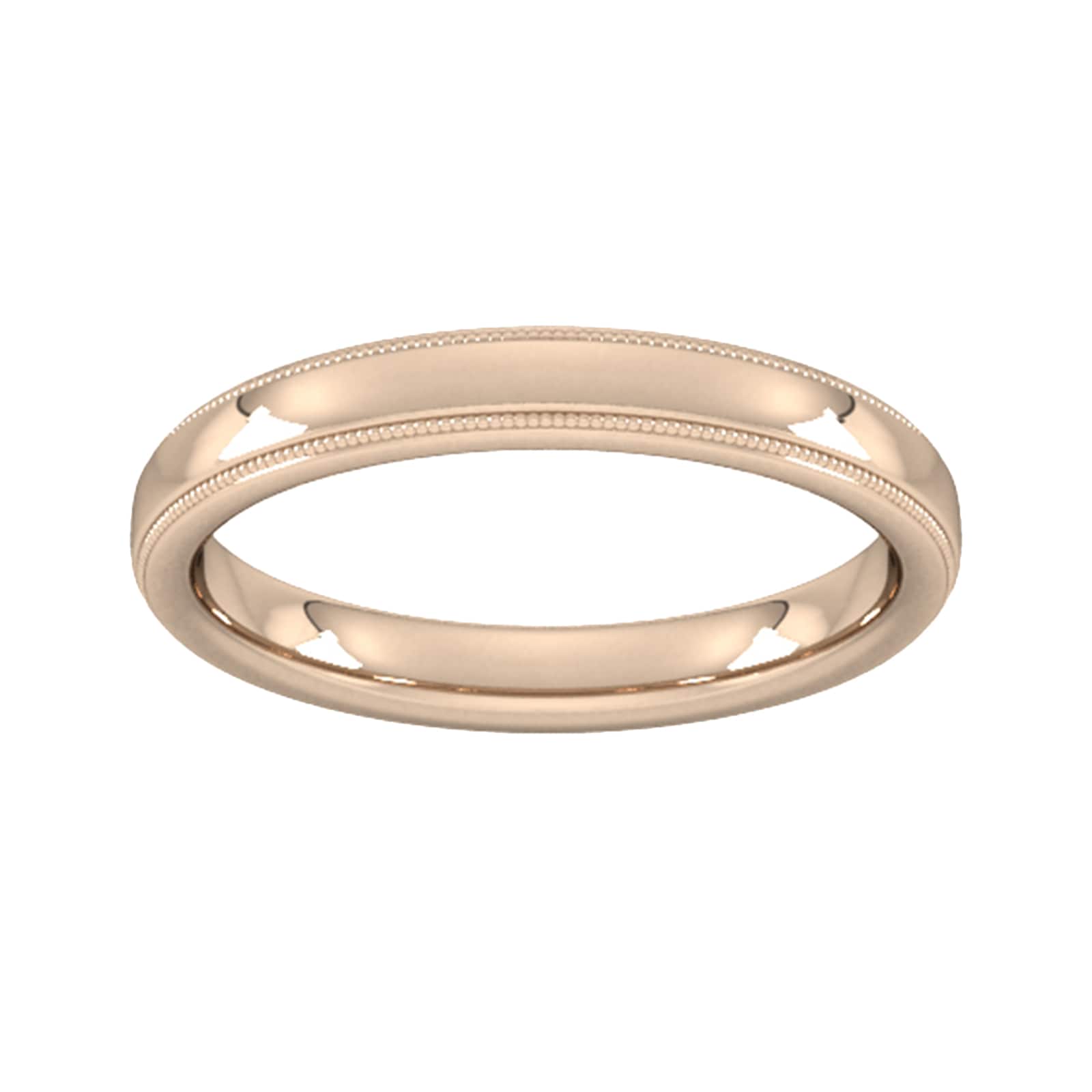3mm Flat Court Heavy Milgrain Edge Wedding Ring In 9 Carat Rose Gold - Ring Size O