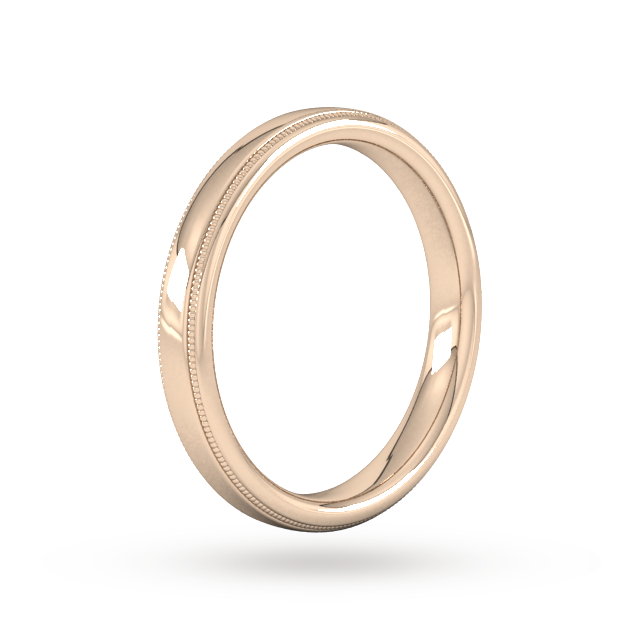 Goldsmiths 3mm Flat Court Heavy Milgrain Edge Wedding Ring In 18 Carat Rose Gold - Ring Size K