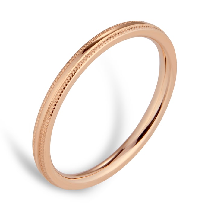 Goldsmiths 2mm Traditional Court Heavy Milgrain Edge Wedding Ring In 9 Carat Rose Gold