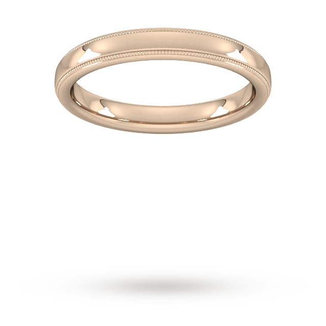 3mm Traditional Court Heavy Milgrain Edge Wedding Ring In 9 Carat Rose Gold - Ring Size V