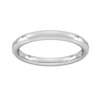 Goldsmiths 2.5mm D Shape Heavy Milgrain Edge Wedding Ring In 9 Carat White Gold
