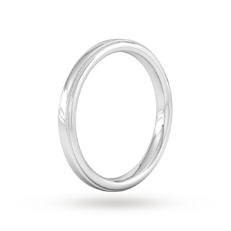 Goldsmiths 2.5mm D Shape Heavy Milgrain Edge Wedding Ring In 9 Carat White Gold