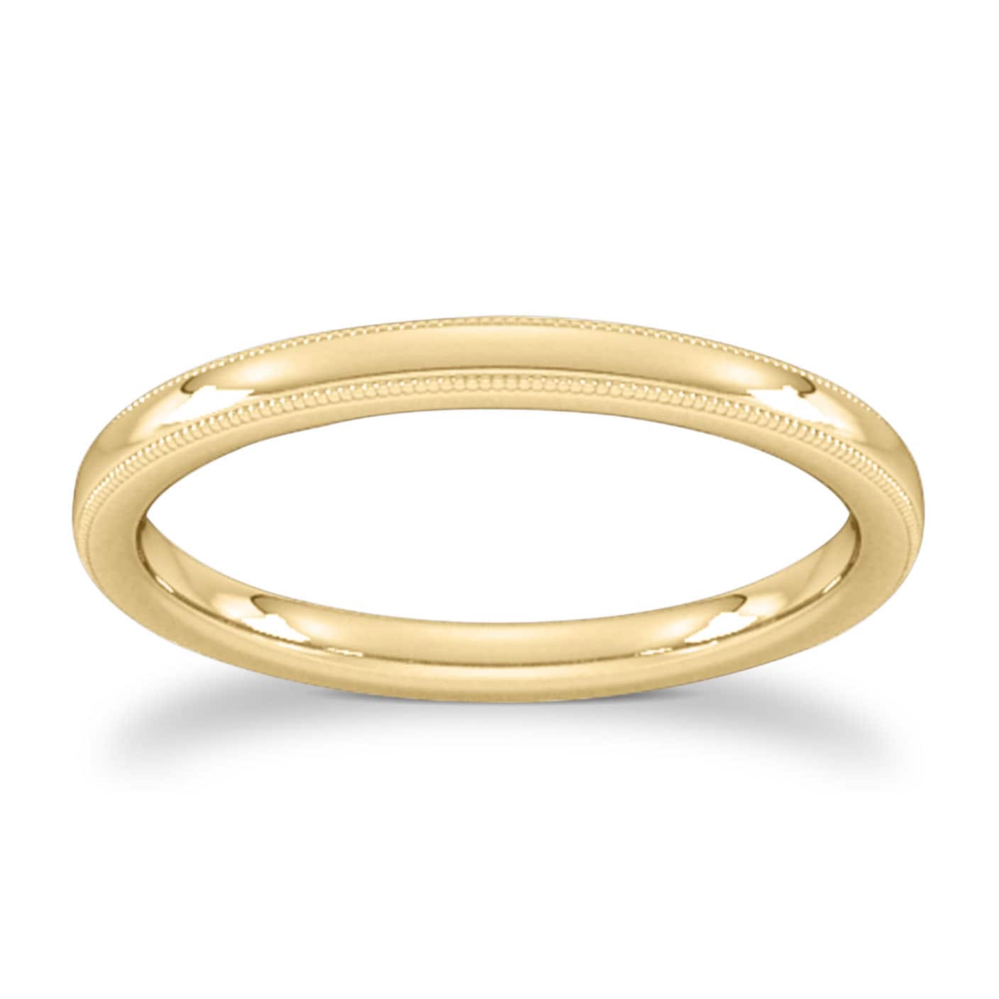 2mm D Shape Standard Milgrain Edge Wedding Ring In 9 Carat Yellow Gold - Ring Size K