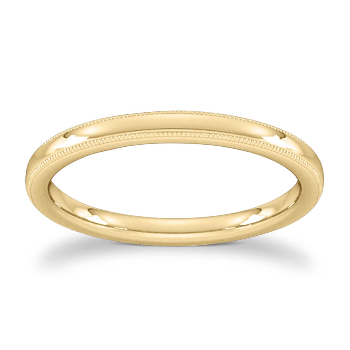 Goldsmiths 2mm D Shape Standard Milgrain Edge Wedding Ring In 9 Carat Yellow Gold