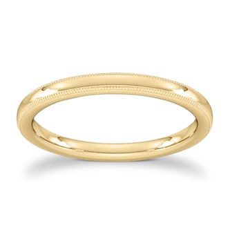Goldsmiths 2mm D Shape Standard Milgrain Edge Wedding Ring In 9 Carat Yellow Gold Goldsmiths 2mm D Shape Standard Milgrain Edge Wedding Ring In 9 Carat Yellow Gold