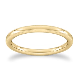 08304398 - 2mm D Shape Standard Milgrain Edge Wedding Ring In 9 Carat Yellow Gold