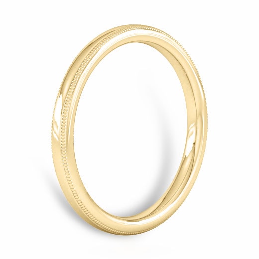 Goldsmiths 2mm D Shape Standard Milgrain Edge Wedding Ring In 9 Carat Yellow Gold - Ring Size K