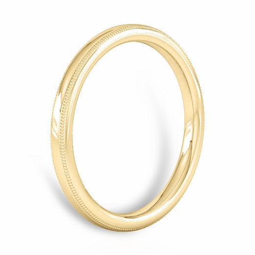 Goldsmiths 2mm D Shape Standard Milgrain Edge Wedding Ring In 9 Carat Yellow Gold